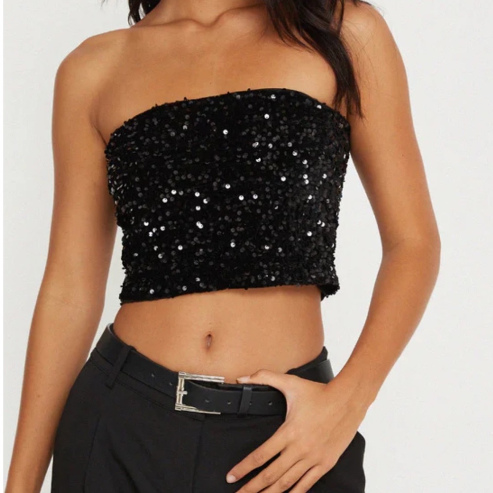 NWT Motel Rocks Bandeau Top In Mini Sequin Black